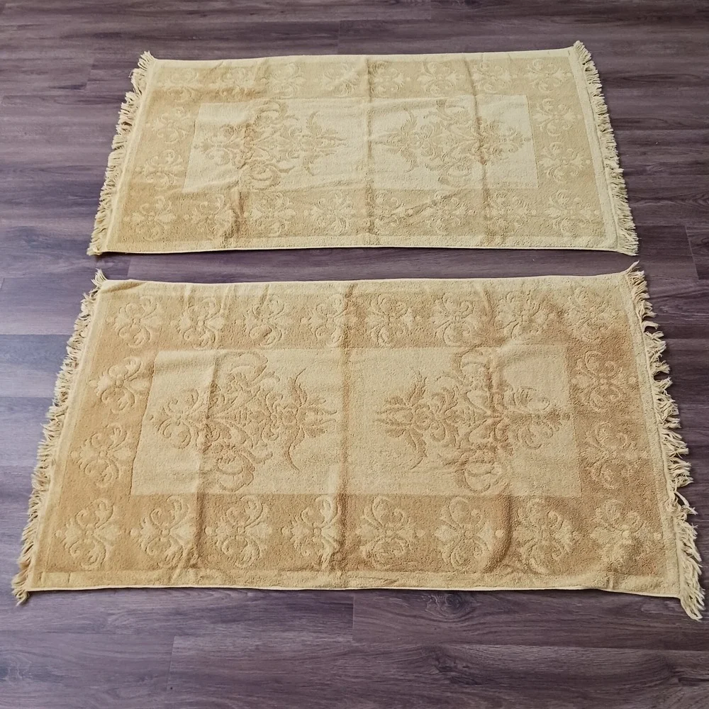 4 VTG Fieldcrest Imperial Collection Sculpted Fleur de Lis Towels Harvest Yellow